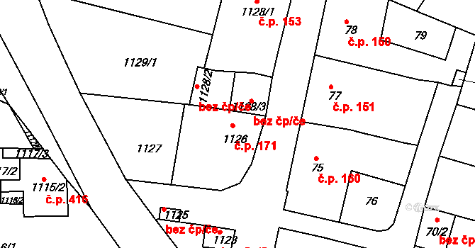 Chrást 171 na parcele st. 1126 v KÚ Chrást u Plzně, Katastrální mapa