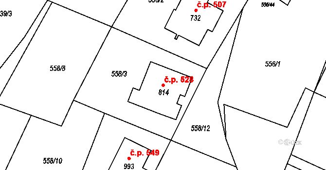 Kaznějov 528 na parcele st. 814 v KÚ Kaznějov, Katastrální mapa
