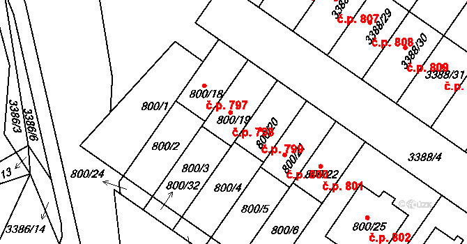 Veselí nad Lužnicí II 798, Veselí nad Lužnicí na parcele st. 800/19 v KÚ Veselí nad Lužnicí, Katastrální mapa