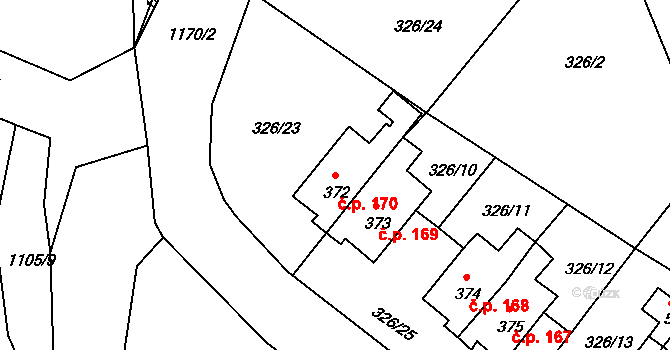 Dolní Kamenice 170, Česká Kamenice na parcele st. 372 v KÚ Dolní Kamenice, Katastrální mapa