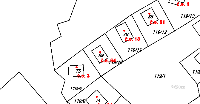 Míčov 64, Míčov-Sušice na parcele st. 89 v KÚ Míčov, Katastrální mapa