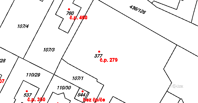 Opatovice nad Labem 279 na parcele st. 377 v KÚ Opatovice nad Labem, Katastrální mapa
