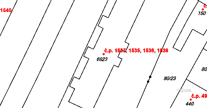 Bílé Předměstí 1535,1536,1537,1538, Pardubice na parcele st. 6823 v KÚ Pardubice, Katastrální mapa