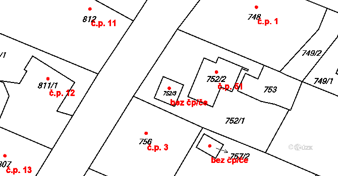 Opava 79875734 na parcele st. 752/3 v KÚ Komárov u Opavy, Katastrální mapa