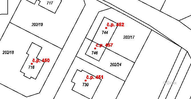 Předměřice nad Labem 457 na parcele st. 746 v KÚ Předměřice nad Labem, Katastrální mapa