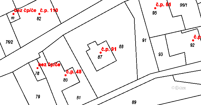 Jerlochovice 91, Fulnek na parcele st. 87 v KÚ Jerlochovice, Katastrální mapa