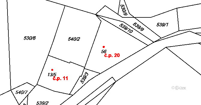 Výškovice 20, Vimperk na parcele st. 56 v KÚ Výškovice u Vimperka, Katastrální mapa