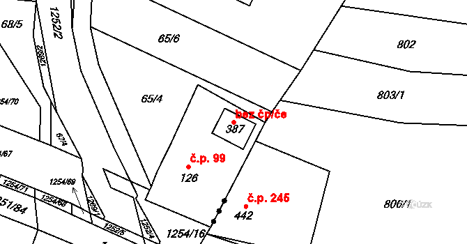 Podkopná Lhota 83519734 na parcele st. 387 v KÚ Podkopná Lhota, Katastrální mapa