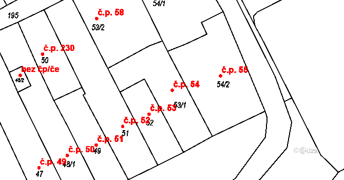 Odry 54 na parcele st. 53/1 v KÚ Odry, Katastrální mapa