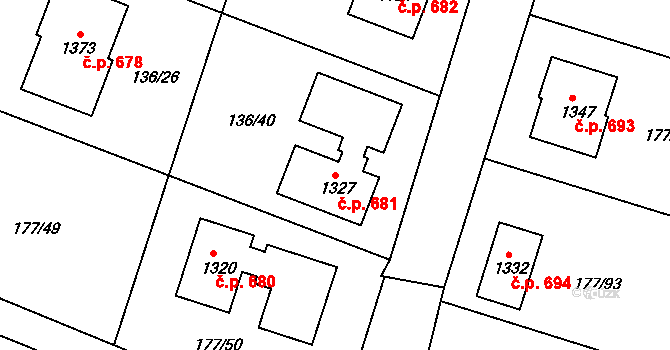 Odolena Voda 681 na parcele st. 1327 v KÚ Odolena Voda, Katastrální mapa