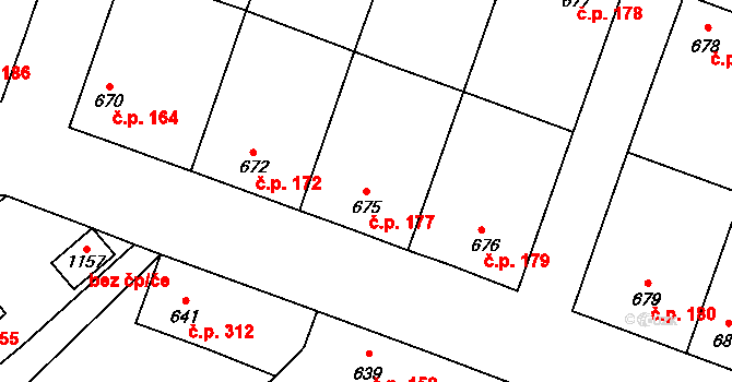 Rynholec 177 na parcele st. 675 v KÚ Rynholec, Katastrální mapa