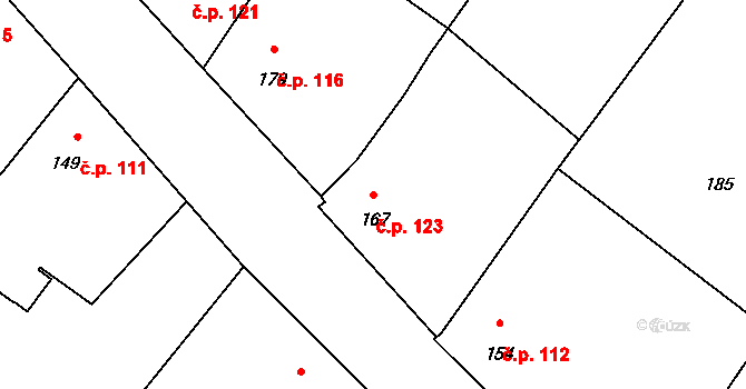 Roupov 123 na parcele st. 167 v KÚ Roupov, Katastrální mapa