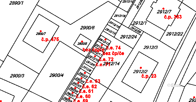 Nosálovice 72, Vyškov na parcele st. 2912/11 v KÚ Vyškov, Katastrální mapa