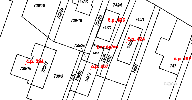 Tetčice 96086734 na parcele st. 743/3 v KÚ Tetčice, Katastrální mapa