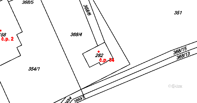 Bolehošťská Lhota 34, Bolehošť na parcele st. 282 v KÚ Bolehošť, Katastrální mapa