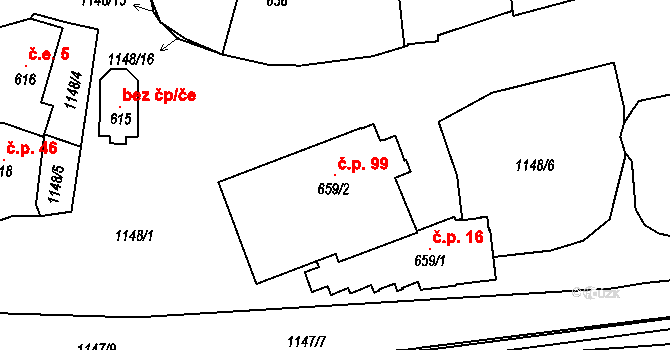 Hradiště 99 na parcele st. 659/2 v KÚ Hradiště u Domažlic, Katastrální mapa