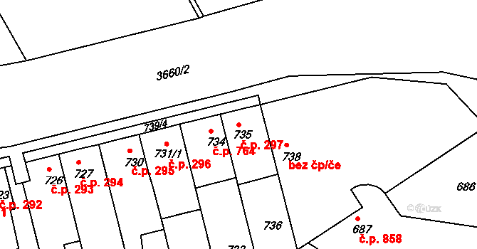 Holešov 297 na parcele st. 735 v KÚ Holešov, Katastrální mapa