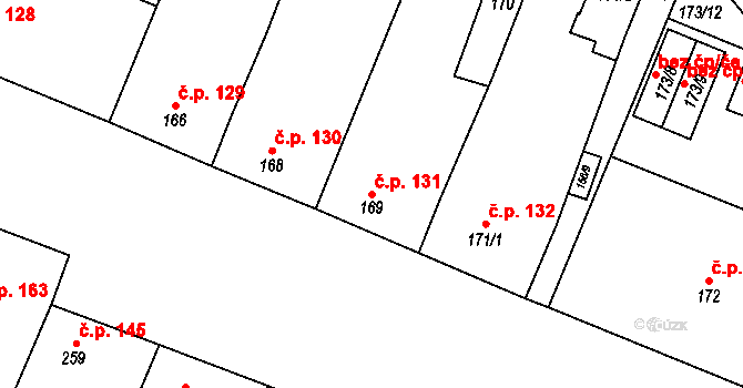 Oleksovice 131 na parcele st. 169 v KÚ Oleksovice, Katastrální mapa