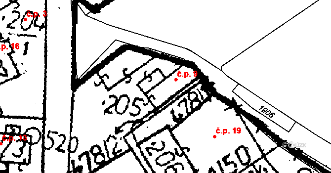 Kateřinky 9, Zbraslavice na parcele st. 205 v KÚ Zbraslavice, Katastrální mapa