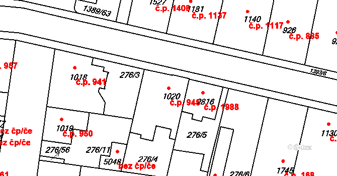 Nymburk 945 na parcele st. 1020 v KÚ Nymburk, Katastrální mapa