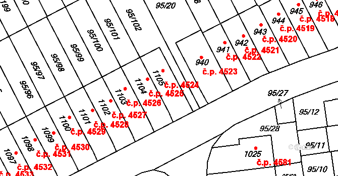 Jihlava 4524 na parcele st. 1105 v KÚ Bedřichov u Jihlavy, Katastrální mapa