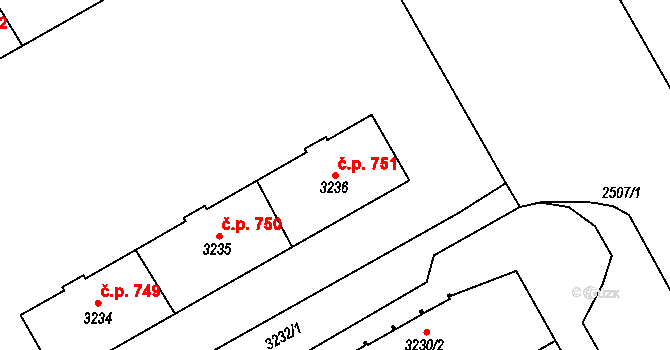 Lyžbice 751, Třinec na parcele st. 3236 v KÚ Lyžbice, Katastrální mapa