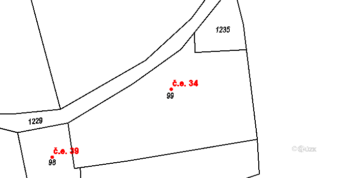 Lvová 34, Jablonné v Podještědí na parcele st. 99 v KÚ Lvová, Katastrální mapa