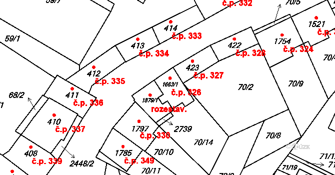 Polná 326 na parcele st. 1663/1 v KÚ Polná, Katastrální mapa