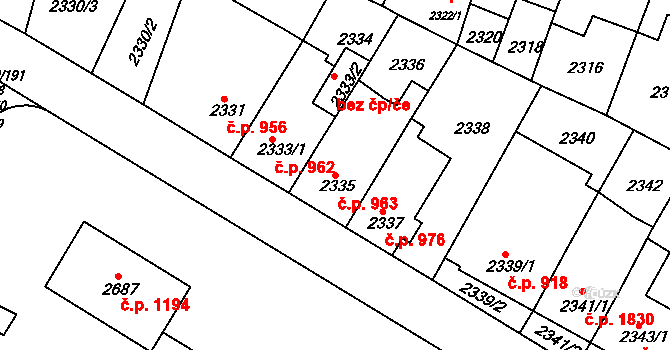 Slavkov u Brna 963 na parcele st. 2335 v KÚ Slavkov u Brna, Katastrální mapa