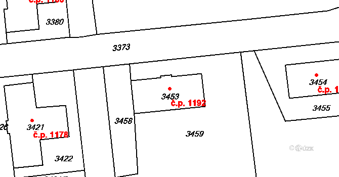 Pod Bezručovým vrchem 1192, Krnov na parcele st. 3453 v KÚ Krnov-Horní Předměstí, Katastrální mapa