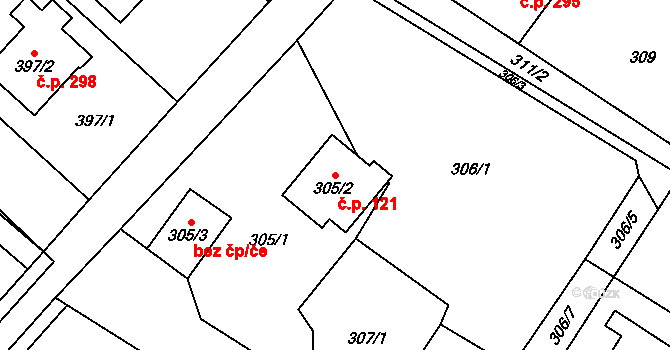 Krmelín 121 na parcele st. 305/2 v KÚ Krmelín, Katastrální mapa