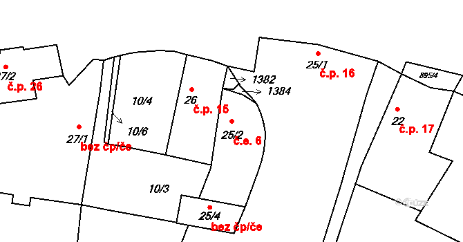 Divišovice 6, Sedlec-Prčice na parcele st. 25/2 v KÚ Divišovice, Katastrální mapa
