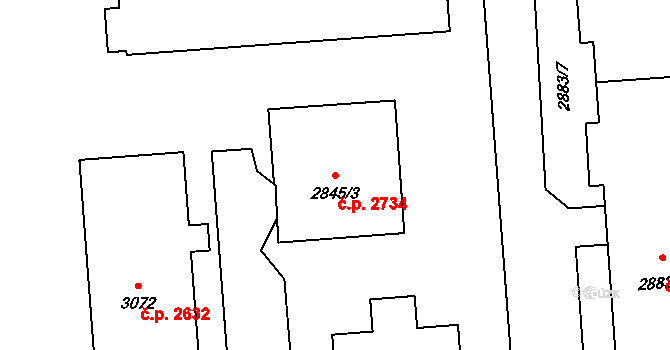Kročehlavy 2734, Kladno na parcele st. 2845/3 v KÚ Kročehlavy, Katastrální mapa