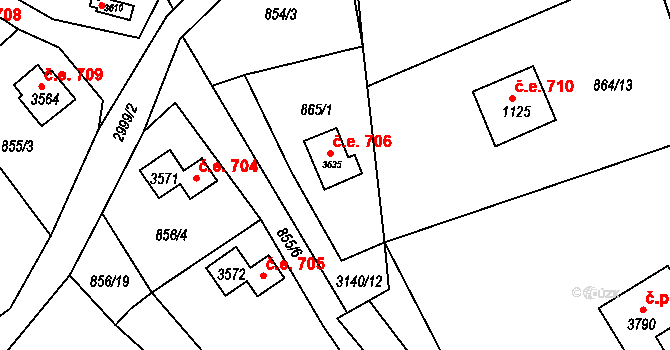 Ostravice 706 na parcele st. 3635 v KÚ Staré Hamry 2, Katastrální mapa