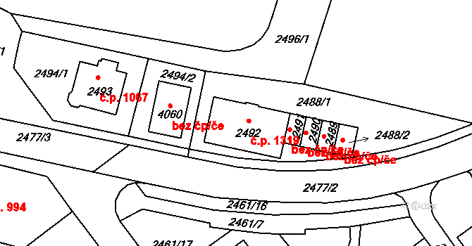 Tachov 1319 na parcele st. 2492 v KÚ Tachov, Katastrální mapa