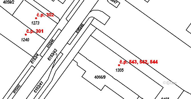 Horní Předměstí 542,543,544, Polička na parcele st. 1305 v KÚ Polička, Katastrální mapa