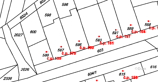 Grygov 169 na parcele st. 595 v KÚ Grygov, Katastrální mapa