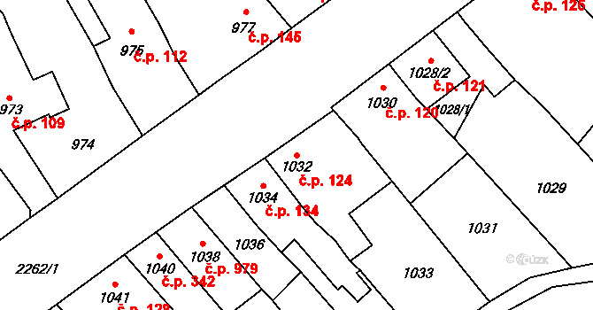Velká Bystřice 124 na parcele st. 1032 v KÚ Velká Bystřice, Katastrální mapa