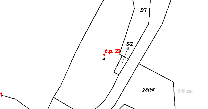 Čakovice 22, Štětí na parcele st. 4 v KÚ Čakovice u Radouně, Katastrální mapa