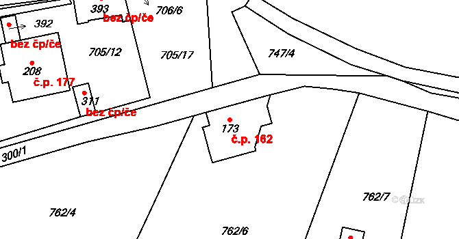 Velké Žernoseky 162 na parcele st. 173 v KÚ Velké Žernoseky, Katastrální mapa