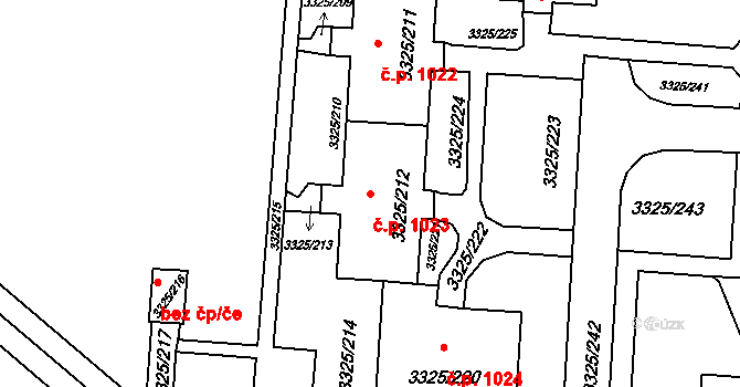 Lutyně 1023, Orlová na parcele st. 3325/212 v KÚ Horní Lutyně, Katastrální mapa