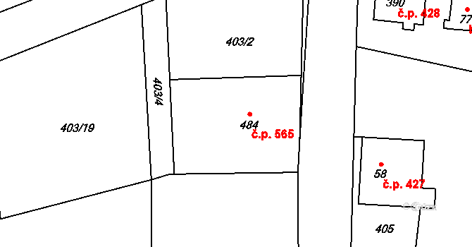 Solanec pod Soláněm 565, Hutisko-Solanec na parcele st. 484 v KÚ Solanec pod Soláněm, Katastrální mapa