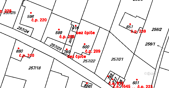 Děčín X-Bělá 209, Děčín na parcele st. 600 v KÚ Bělá u Děčína, Katastrální mapa