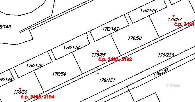 Severní Terasa 3192,3193, Ústí nad Labem na parcele st. 176/55 v KÚ Dobětice, Katastrální mapa