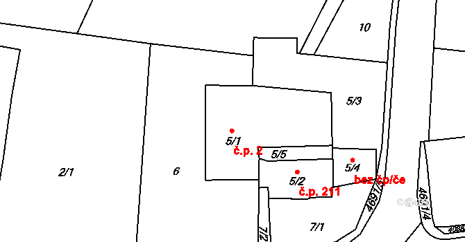 Horní Sloupnice 2, Sloupnice na parcele st. 5/1 v KÚ Horní Sloupnice, Katastrální mapa