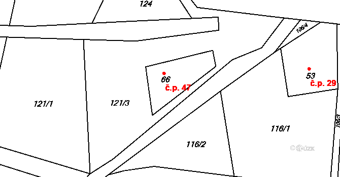 Vlčkov 47 na parcele st. 66 v KÚ Vlčkov, Katastrální mapa