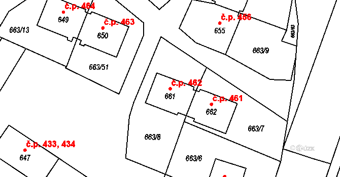 Milovice 462 na parcele st. 661 v KÚ Milovice nad Labem, Katastrální mapa