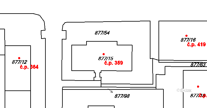 Děčín XXXII-Boletice nad Labem 359, Děčín na parcele st. 877/15 v KÚ Boletice nad Labem, Katastrální mapa