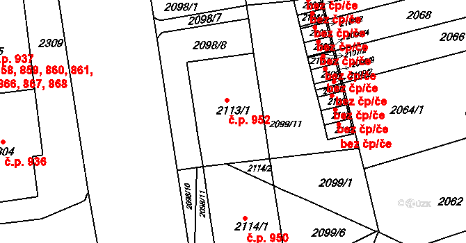 Černá Pole 952, Brno na parcele st. 2113/1 v KÚ Černá Pole, Katastrální mapa
