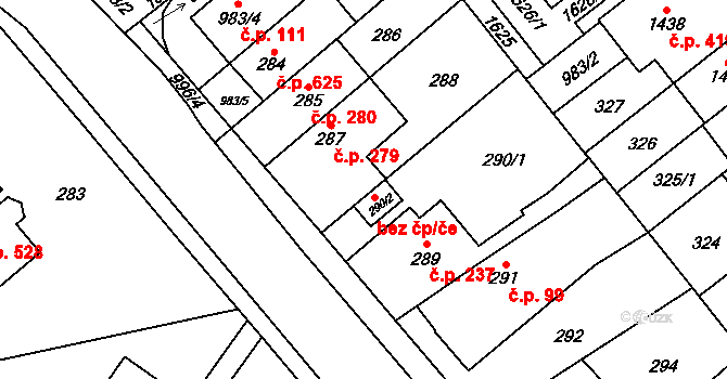 Medlánky 279, Brno na parcele st. 287 v KÚ Medlánky, Katastrální mapa